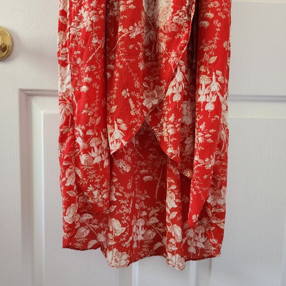 Lucky Brand Silk Red Floral Midi High Low Sun Dress Summer Dress - Size S - Picture 4 of 11